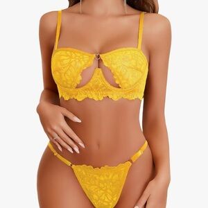 Yellow Lace Balconette Bra with panty set